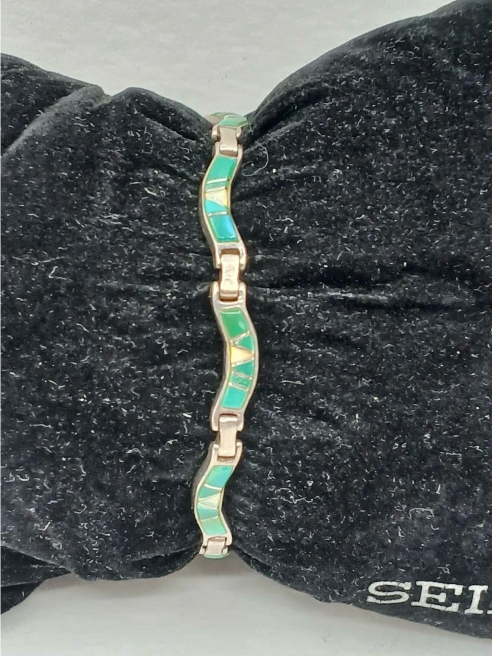 VTG SOUTHWEST STERLING SILVER TURQUOISE OPAL INLAID BRACELET